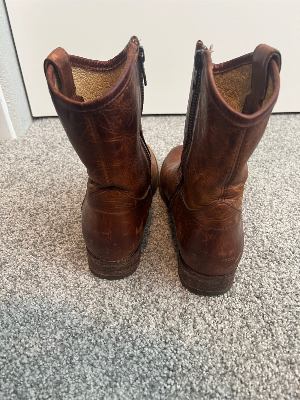 Frye Brown Leather Mid-Calf Zip Boots - Picture 5 of 6